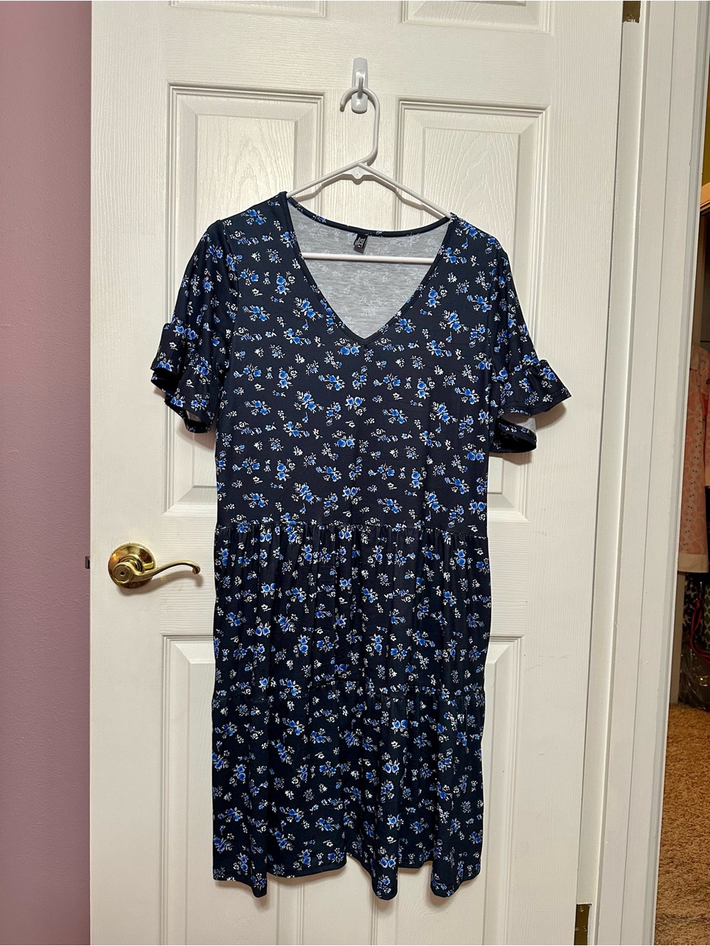 NCLOOK Large Women's Navy Blue Floral V-Neck Dress